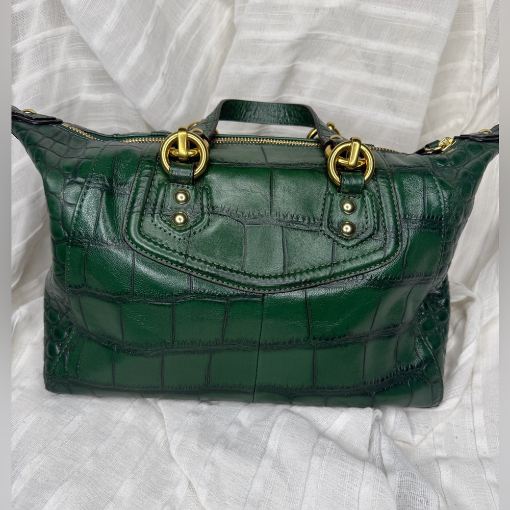 Coach Ashley Green Croc Embossed Shoulder / Handbag / Convertible Satchel • EUC - Picture 4 of 13